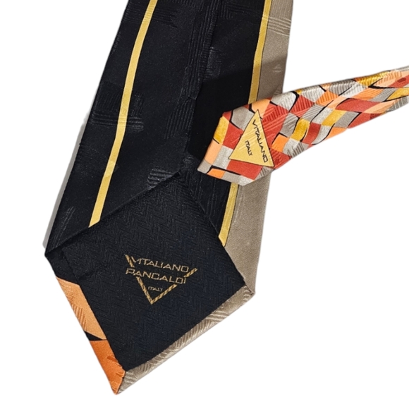 VITALIANO PANCALDI XL Orange/Beige Geometric Art Silk LUXURY Tie ITALY - Picture 6 of 6